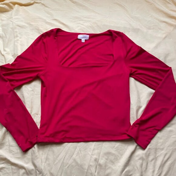 Live in the Moment | Long Sleeve Square Neck Top | Hot Pink | Size M - Picture 1 of 3